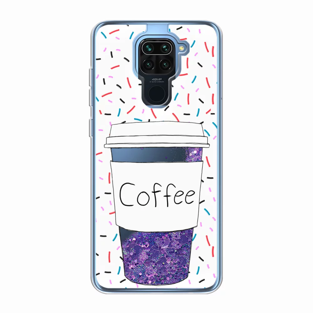 Case Place Жидкий чехол с блестками на Xiaomi Redmi 10X/Redmi Note 9 /  Сяоми Редми 10X/Нот 9 Coffee прозрачный стакан (38192-2)