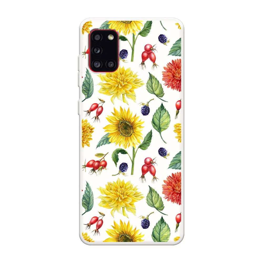 Case Place Матовый силиконовый чехол на Samsung Galaxy A31 / Самсунг A31  Подсолнух и ягоды, белый (2100357-4)