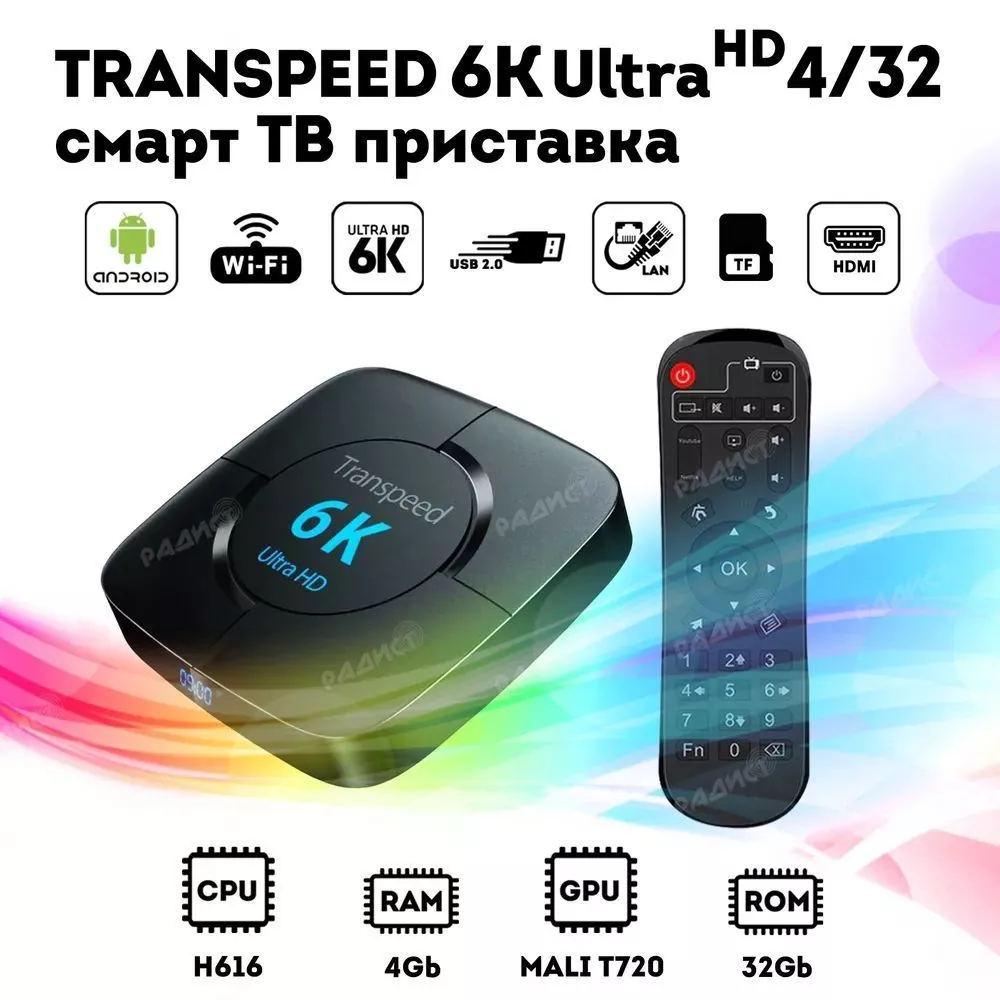 Андроид приставка Transpeed 6k ultra hd 4/32 гб / Smart TV приставка 6K A10  4G/32Gb